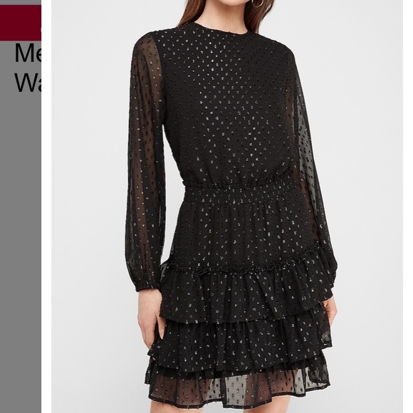 Express Dresses & Skirts - NWT Express Black Metallic Dot Tiered Dress - Sz M